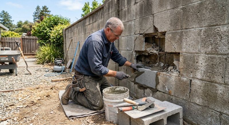 Cinder Block Wall Repair in Stratham, NH